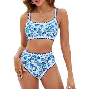 MELYUM High Waisted Bikini Sets for Women Floral Two Piece Bathing Suit Tummy Control Swimsuits Modest Swim Suits 2025 Teens, XL