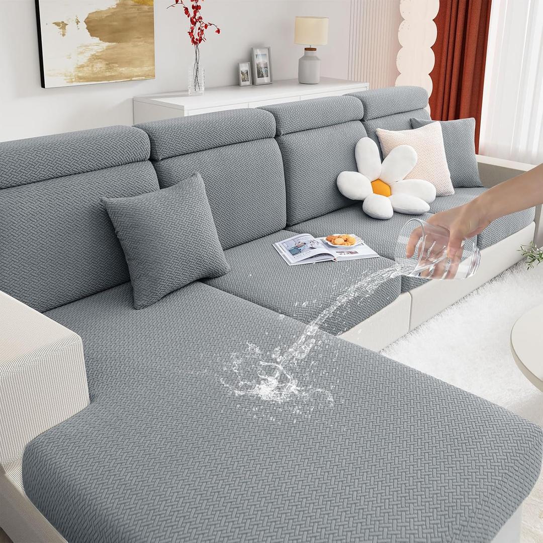 hyha Waterproof Couch Cushion Covers, Wear Resistant Couch Cover, Anti Slip Sofa Slipcovers Washable, Soft Thick Jacquard Furniture Protector for Pets Dog (3 Packs, Light Grey)