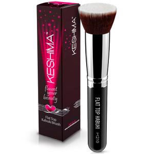 Flat Top Kabuki Foundation Brush By KESHIMA - Premium Makeup Brush for Liquid, Cream, and Powder - Buffing, Blending, and Face - 1.2" Top Diameter (Black Regular)