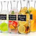 Glass Carafe with Lid, 4Pcs Square Glass Carafe Juice Containers 1 Liter Clear Glass Pitcher Drink Dispensers for Beverage Cold Water Juice Milk Iced Tea Wine Dishwasher Safe