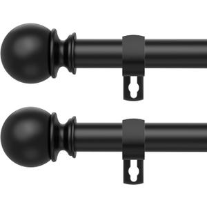 Black Curtain Rods for Windows 28 to 48 Inch,2 Pack 5/8 Inch Diameter Stainless Steel Adjustable Heavy Duty Curtain Rod with Brackets, Easy Installation for Indoor and Outdoor
