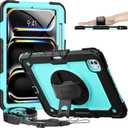 timecity for iPad Pro 11 Inch M5 2025 / M4 2024, 360 Rotating Stand, Pencil Holder & Wireless Charging, Shockproof with Screen Protector & Shoulder Strap - for Designers & Professionals, Blue (Black+ Light blue)