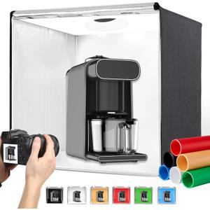 Photo Studio Light Box, 32"x32" Professional Dimmable Shooting Tent Kit with 210 LEDs Lights & 6 Kinds Double-Sided Color Backgrounds for Product Photography