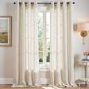 JINCHAN Linen Curtains for Living Room Beige Grommet Top Window Treatment Set for Bedroom 2 Panels 96 inches Long Crude (Semi-sheer Natural)