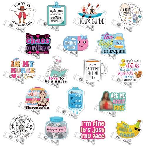 Geyoga 17 Pcs Funny Nurse Badge Reel Cute Retractable Nurse Badge Reel Holder ID Clips for Doctor Student Men Women Office Nurses Lanyard Supplies Accessories Bulk Gifts(Stylish Style)