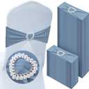 VitalCozy 100 Pcs Spandex Chair Sashes with Heart Shaped Buckle Slider Stretch Chair Cover Band Universal Elastic Ties for Wedding Banquet Event Party Decoration (Dusty Blue)