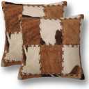 Cow Fur Cowhide Pillow Covers 18 x 18 Set of 2 Western Decorative Throw Pillow Cover Animal Skin Plaid Grid Print Outdoor Pillowcases Farmhouse Home Decor for Couch Bed Sofa