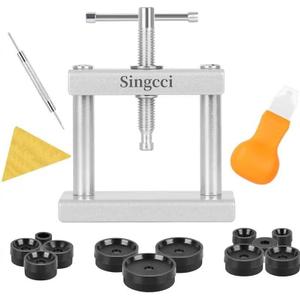 Singcci Watch Press Tool Set, Press Set Back Case Closer with 12 Molds, Watch Battery ReplacementBack Case Closer for Closing Caps, with Instructions