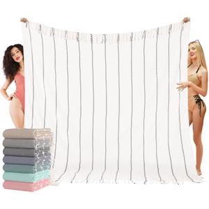 Oversized Turkish Beach Towel Blanket XXL Cotton Sandproof Towels Boho Woven Extra Large Big Sand Free Giant Throw Blankets Huge Quilt XL Picnic Camping Necessities Cloud For Adult Gifts White (XXXL(88x82 IN,224x208 CM))