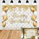 7x5ft White Gold Birthday Backdrop Glitter Sequins Balloon Diamond Fluid Background Women Girls Men Luxury Party Banner Photo Booth Props