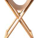 Vegan Soft Leather Solid Beech Wood Multipurpose Foldable Portable Foot Stool Vanity Stool or Freestanding Magazine Holder -Van Dyke Brown, Approx. 14-16" W x 12-14" D x 18-20" H
