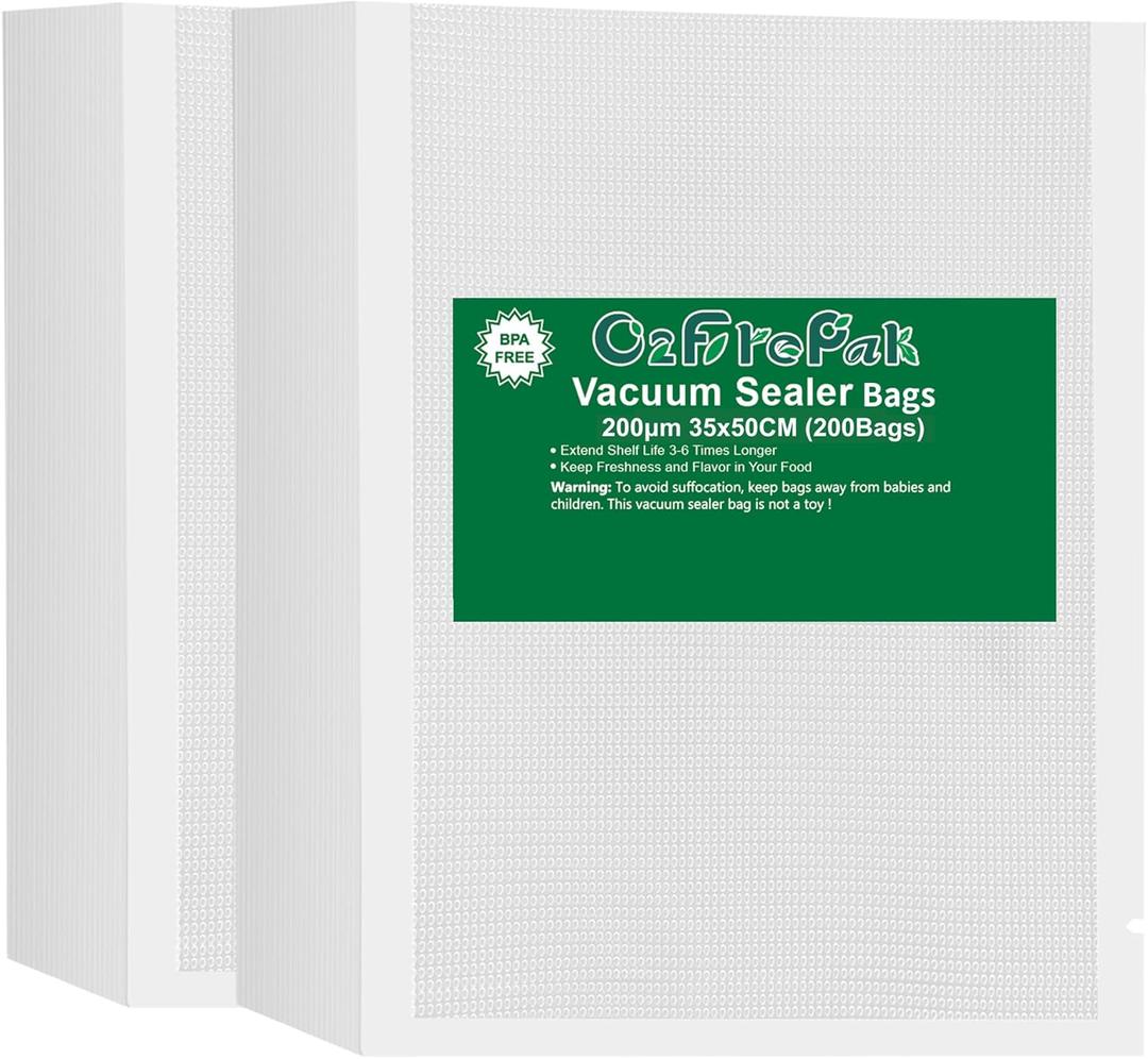 O2frepak 200 Count Big Size 14"x20" 8mil Vacuum Sealer Bags with BPA Free and Puncture Prevention,Vacuum Seal Freezer Bags,Great for Sous Vide Vaccume Sealer PreCut Bags, 4mil 14"x20" Large Size