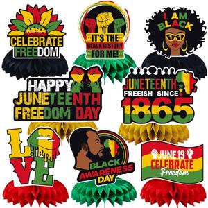 JULMELON 8PCS Juneteenth Party Decorations Honeycomb Centerpiece, 3D Double Side Juneteenth Centerpieces Table Topper for African American Independence 1865 Freedom Day Black History Party Supplies JULMELON 8PCS Juneteenth Party Decorations Honeycomb Centerpiece, 3D Double Side Juneteenth Centerpieces Table Topper for African American Independence 1865 Freedom Day Black History Party Supplies