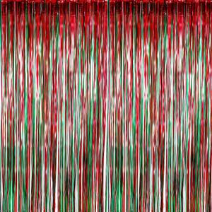 Sumind 4 Pack Foil Curtains Metallic Fringe Shimmer Curtain for Birthday Wedding Party Christmas Decorations (Red and Green)