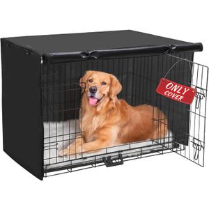 Akinerri Dog Crate Cover - Double Door Waterproof Pet Kennel Cover, Durable 600D Polyester Protective Cage Cover for Dog Crate - Black Size: 36"L x 23"W x 25"H