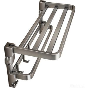 Suction Towel Rack, No Punching Folding Bath Towel Rack, Bathroom Wall Shelf, Storage Hanging Rod with Hook (Gun Grey 50CM)