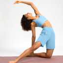 Soothfeel Women's 7" Athletic Running Long Shorts with Pockets High Waisted Bermuda Shorts for Women Workout Walking Casual (Blue, XL)