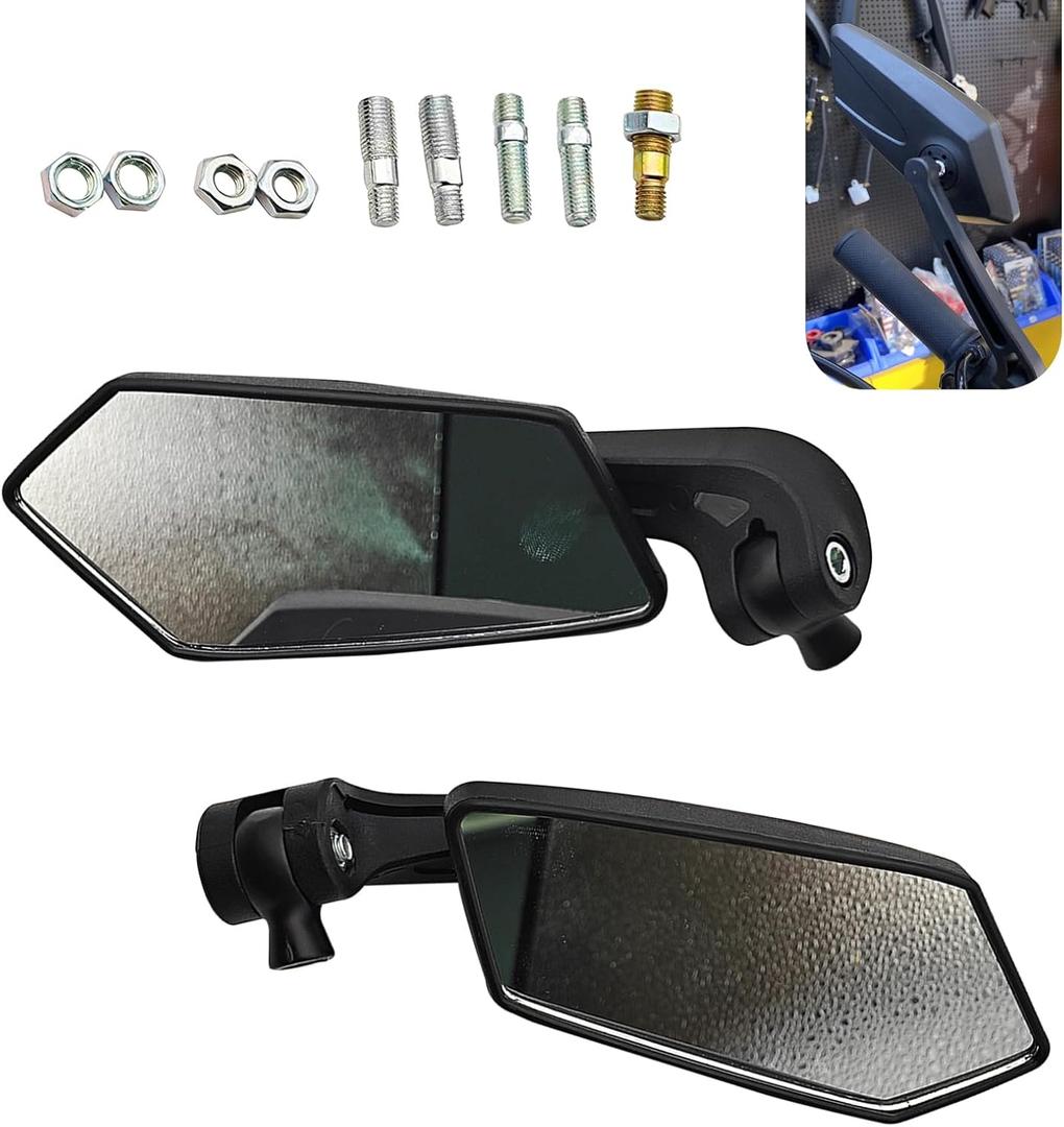 Pack-2 Motorcycle Rear View Mirror, HD Adjustable Extended Angle Blind Spot Mirror, Anti-sway Mount with Installation Bolts, Universal for Motorcycles ATVS Modification Accessories (Black)