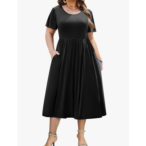 IN'VOLAND Womens Plus Size Swiss Dot Dress Chiffon Short Sleeve High Waist A Line Ruffle Tiered Babydoll Midi Dress XL