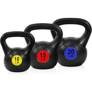 Fitvids Wide Grip 3-Piece or 4-Piece Kettlebell Exercise Fitness Weight Set, Include 5 lbs, 10 lbs, 15 lbs and 20 lbs, Set of 3 or Set of 4