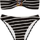 GORGLITTER Women's 2 Piece Striped Swimsuit Strapless Bandeau High Waisted Thong Bikini Set Bathing Suit Black Striped Small