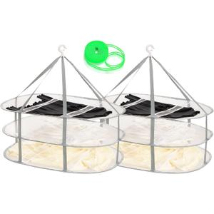 AUTODECO 2 Pack 3-Tier Folding Mesh Clothes Hanging Dryer, Sweater Drying Rack, Large Laundry Drying Rack, Lay fold Flat Dry Hanger, Mesh Clothes Hanging Dryer - XL(3Tier)+XL(3Tier)