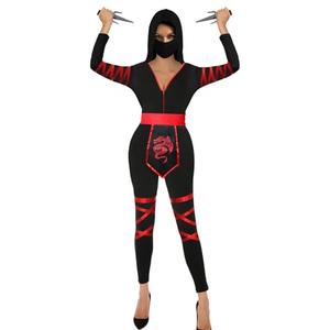 Women Ninja Costume with Hooded Romper and Ninja Mask 3Pc Adult Deluxe Halloween Dress Up Party Cosplay Accessories Set S