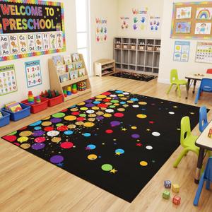 Klyyo Clyro Classroom Rug 5 x 7 ft Colorful Polka Dots Rainbow Classroom Area Rug Non Slip Back to School Area Mat for Class Activities Reading Corner Play Carpet for Preschool Playroom(Polka Dot)