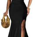 Memoriesea Women's Sexy One Shoulder Ruched High Split Evening Maxi Formal Dress, M