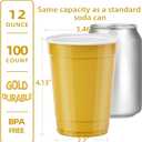 12 Oz Gold Plastic Cups Disposable,100 Count Party Cups for Wedding,Birthday,Picnic,Graduation