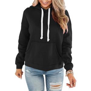Women Hoodies Pullover Casual Thin Sweatshirts with Pockets Loose Fit Long Sleeve Drawstring Design Hoody Sweatshirt (Medium, S005 Black)
