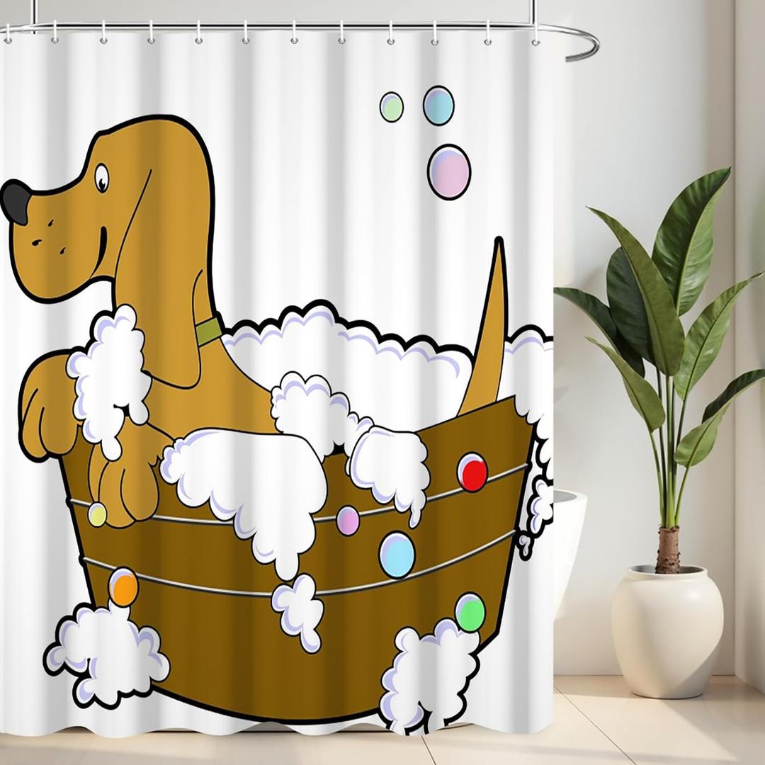 Funny Dog Shower Curtains for Bathroom, Waterproof Polyester Fabric Bathroom Curtains Washable Dog Shower Curtain Sets with 12 Pcs Hook, 72x72 Inch