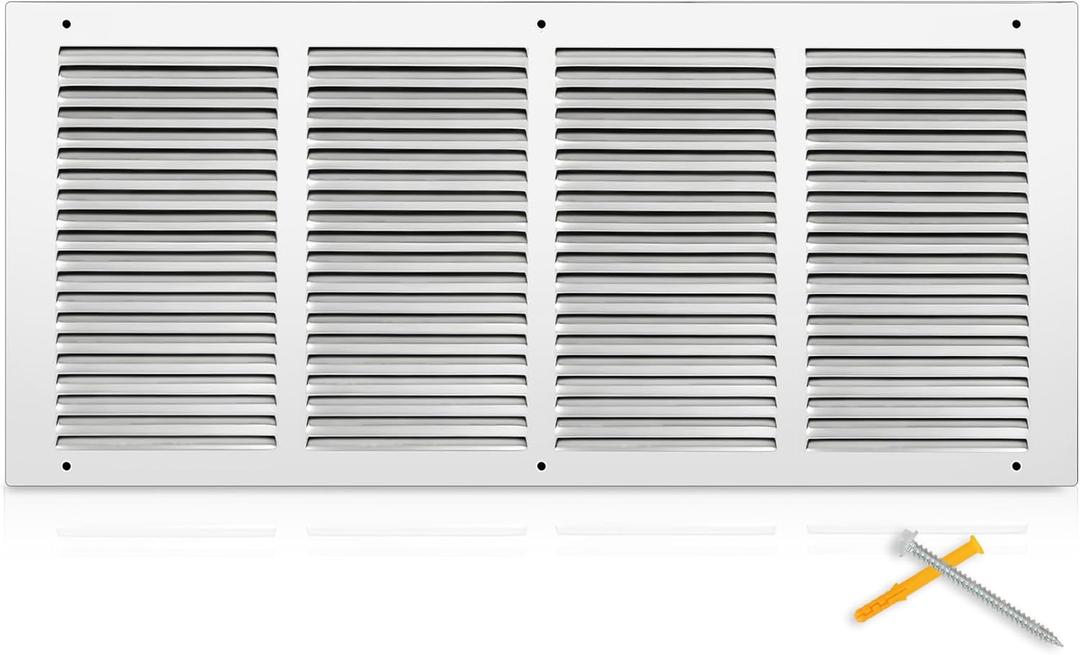Fancat 24x10 Duct Opening | Steel Return Air Grille | Vent Cover Grill for Sidewall and Ceiling | HVAC Cold Air Intake Grille | White | Outer Dimensions: 25.75"W X 11.75", 24''Wx10''H [Duct Opening]