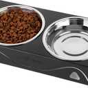 Elevated Cat Bowls 5 Tilted Raised Pet Food Water Bowl Set, 2 Thick Stainless Steel 13.5 oz Cat Dishes Feeder Shallow Wide Cute Whisker Friendly for Indoor Kitten, Small Dogs, Puppy,Black