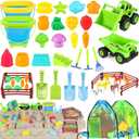 Beach Toys, Farm Theme Sand Toys for Kids Boys and Girls with 2 Truck, 2 Collapsible Bucket, Sand Castle Building Kit, Molds, Mesh Bag, Farm Animals, Tools, Indoor Outdoor Toys for Kids Ages 3-10