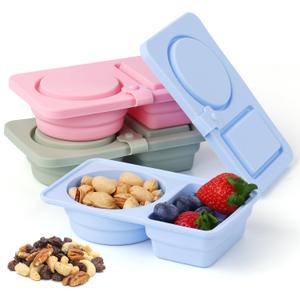 Daximo 3 Pack Silicone Snack Containers with Lids for Kids  Reusable Double Compartment Leak-Proof Silicone Snack Container  Dishwasher Safe Snackle Box for a Healthier Snack Time