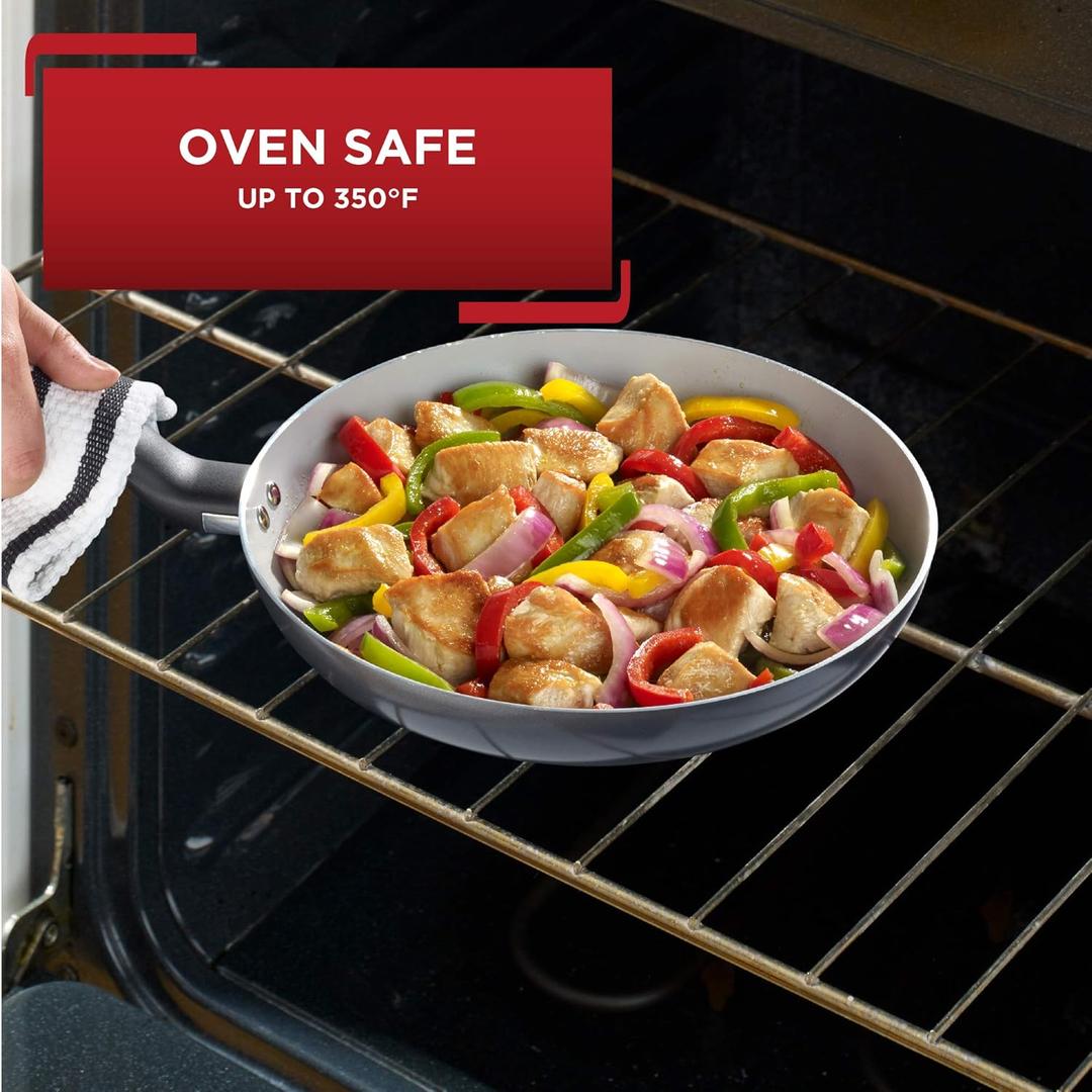 T-fal Initiatives Ceramic Nonstick Fry Pan Set 10.5 Inch Oven Safe 350F Cookware, Pots and Pans, Grey