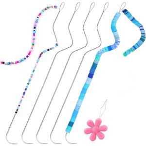 GarfxG 5 PCS Beading Needles-7.48 Inches Stainless Bead Spinner Needles, Big Eye Curved Seed Beading Needles for Bracelet Necklace Jewelry Making (Ergonomic Arc Design)