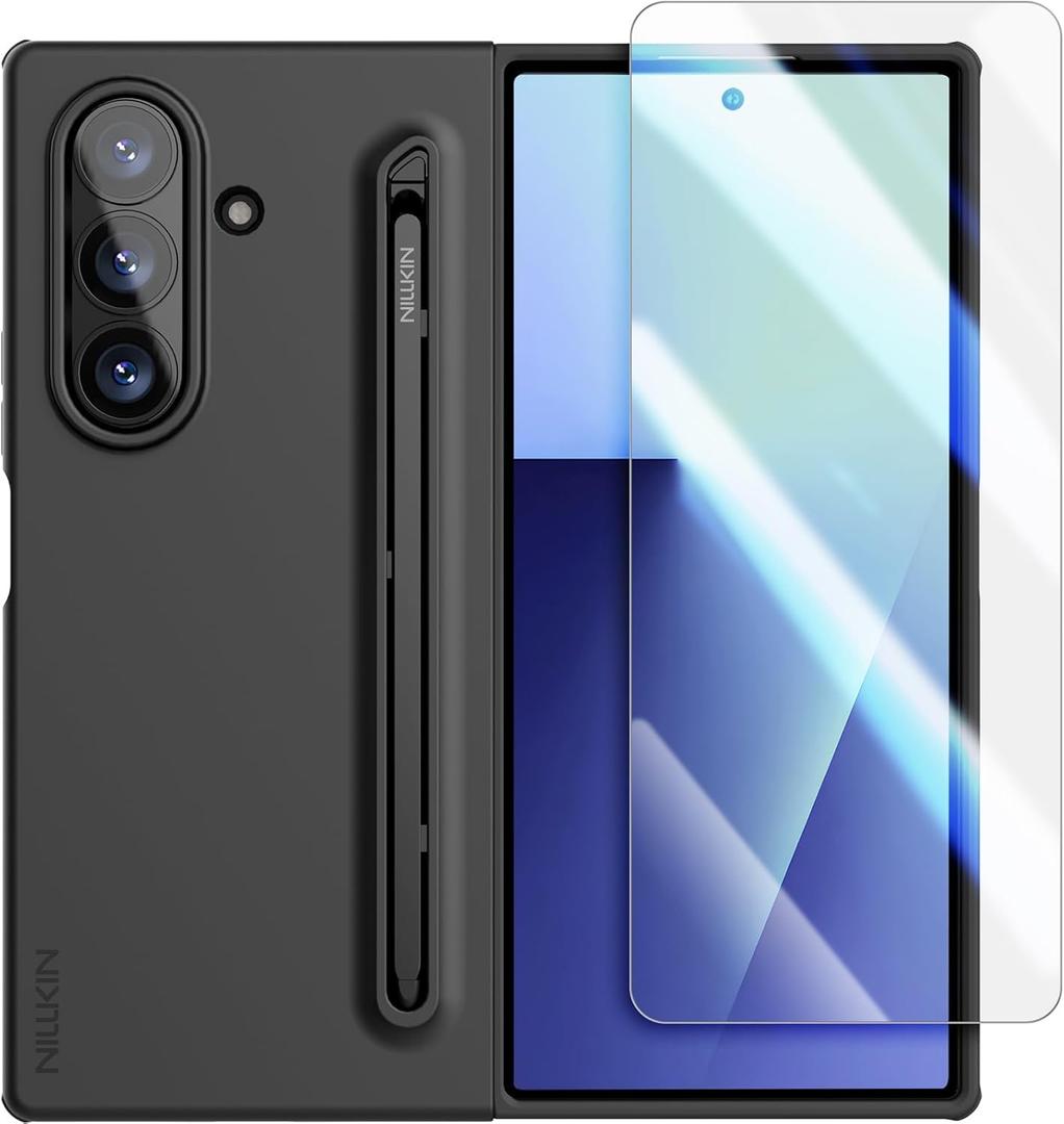 Nillkin for Samsung Galaxy Z Fold 7 Case with Upgraded Pen & Screen Protector, Fast Wireless Charging, Superior Liquid Silicone, Protective Slim Phone Case with Stylus for Galaxy Z Fold 7, Black