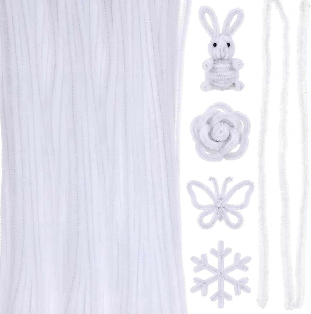 RoundFunny 100 Pcs 36" Extra Long Pipe Cleaners Bulk 6 mm Chenille Stem Craft Supplies Fuzzy Sticks for Beginners Hair DIY Arts Project Supplies Decorations(White)