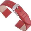 uxcell Multi-sizes Genuine Leather Band, Flat Thin Elegant Leather Watch Strap for Men and Women (16mm, Red/Silver Tone)