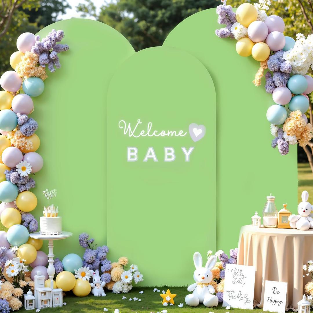 Light Sage Green Arch Cover 3 Set - 6.6FT, 7.2FT, 8FT Arch Backdrop Cover Spandex Fitted Wedding Arch Stand Covers for Baby Shower Birthday Party Bridal Shower Banquet Photo Background Decorations