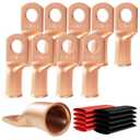 10pcs 2/0 Awg - 1/2" (M12) Sanuke Wire Lugs Ring Terminal Connectors Ends Heavy Duty for Battery Cable Lug Wire Electrical Eyelets with 3:1 Dual Wall Adhesive Heat Shrink (Bare Copper)