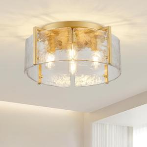 peskoe 17.3" Modern Gold Semi Flush Mount Ceiling Light Fixture Glass 4Light Close to Ceiling Lamp for Hallway Entryway Kitchen Island Dining Room Foyer Bedroom Laundry