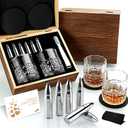 Gifts for Men Dad, Father's Day Anniversary Birthday Gifts Ideas for Him Husband Boyfriend, Stainless Steel Whiskey Stones and Whiskey Glasses Set, Unique Whiskey Bourbon Groomsman Gifts for Men Boss