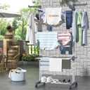 HOMIDEC Clothes Drying Rack, Oversized 4-Tier(67.7" High) Foldable Stainless Steel Drying Rack Clothing, Movable Drying Rack with 4 castors, 24 Drying Poles and 14 Hooks for Bed Linen, Clothing, Grey, 67.7h X 19.7w X 30l Inches
