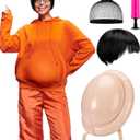 Lyrow 4 Pcs Halloween Criminal Costume Accessories Include Short Black Wig Inflatable Fake Belly Black Square Glasses for Halloween Tracksuit Set Cosplay Accessories