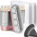 Mini Loaf Baking Pans with Lids and Spoons (50 Pack, 6.8oz) Rectangle Aluminum Foil Baking Pans Tins Containers - Cupcake Containers Wrappers Cheesecake Creme Brulee Ramekins (Pink)