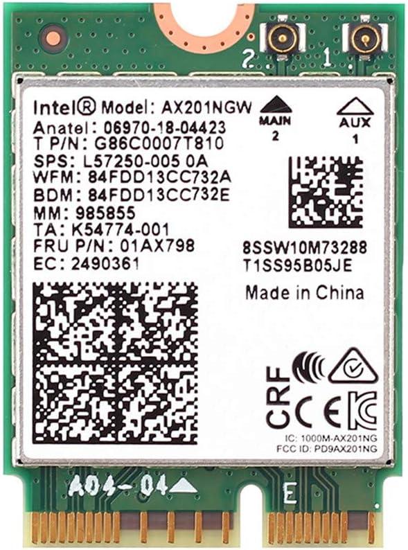 AX201NGW WiFi 6 Card, M.2 Laptop 2.4Gbps 802.11ax. AX201 Wireless Card 11AX WiFi Adapter with Bluetooth 5.2 Mu-Mimo for Windows 10/11 64-bit, Google Chrome OS, Linux(64bit)