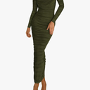 PRETTYGARDEN Womens 2026 Fall Long Sleeve Maxi Dress Off Shoulder Mesh Ruched Bodycon Trendy Long Wedding Guest Dresses(Size M)